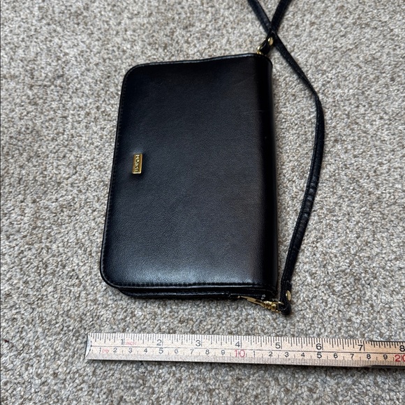 BUXTON Classic Black Leather Crossbody Purse, Wallet, With Mirror - Picture 5 of 13